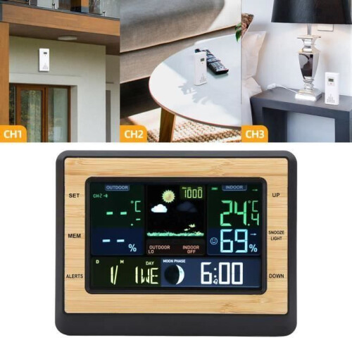Weerstation, kleurenweerstation, binnenzwembadthermometer, regenmeter