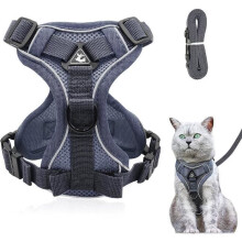 Verstelbaar anti-breuk kattentuigje met riem – Zacht kattentuigje – Borsttuigje voor katten – Puppy – Grijs XL