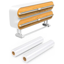 Aluminiumfolie- en foliedispenser met keukenrolhouder, magnetische foliesnijder voor de keuken met 2 folierollen, wit