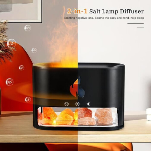 Essentiële olie diffuser en Himalaya zoutkristallamp, aromatherapie diffuser met vlameffect 1