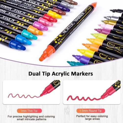 LECOO Dual Tip Acrylmarkers – 24 Kleuren – Gemengd – Op waterbasis 1