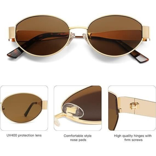 Zonnebril - Trendy - Ovaal - UV400 - Metaal - Bruin 2