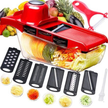 Multifunctionele mandoline, groentesnijder, rasp, hakmes, 6 verwisselbare roestvrijstalen messen met dunschiller