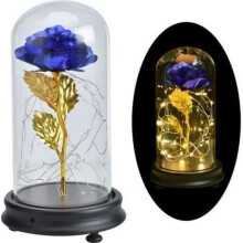 Beauty and the Beast LED Eternal Rose - Goud en Blauw - Slaapkamer - Rozenbladgoud + Hout en Glas