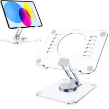 Tabletstandaard van acryl met 360 draaibare basis, opvouwbaar en verstelbaar, transparant, voor tablets van 4,7-13 inch