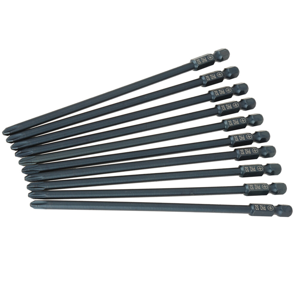 10Pcs S2 Steel Cross Head Ph2 Screwdriver Bits Set 1/4Inch Hex Shank 150Mm Tool 7651324260651