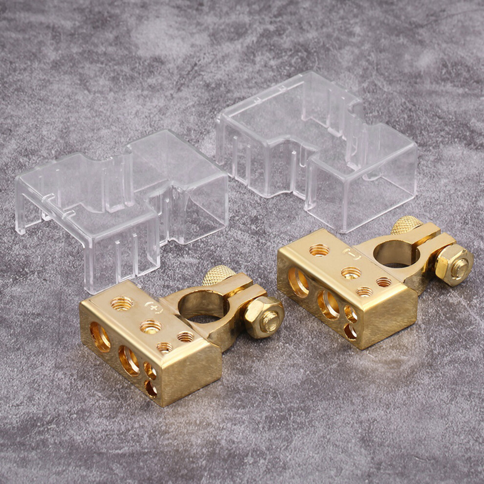 Pair Of Car Battery Terminal Positive & Negative Connector Clamp For 0/1 2 4 8 Awg Gauge Gold 4661324262770