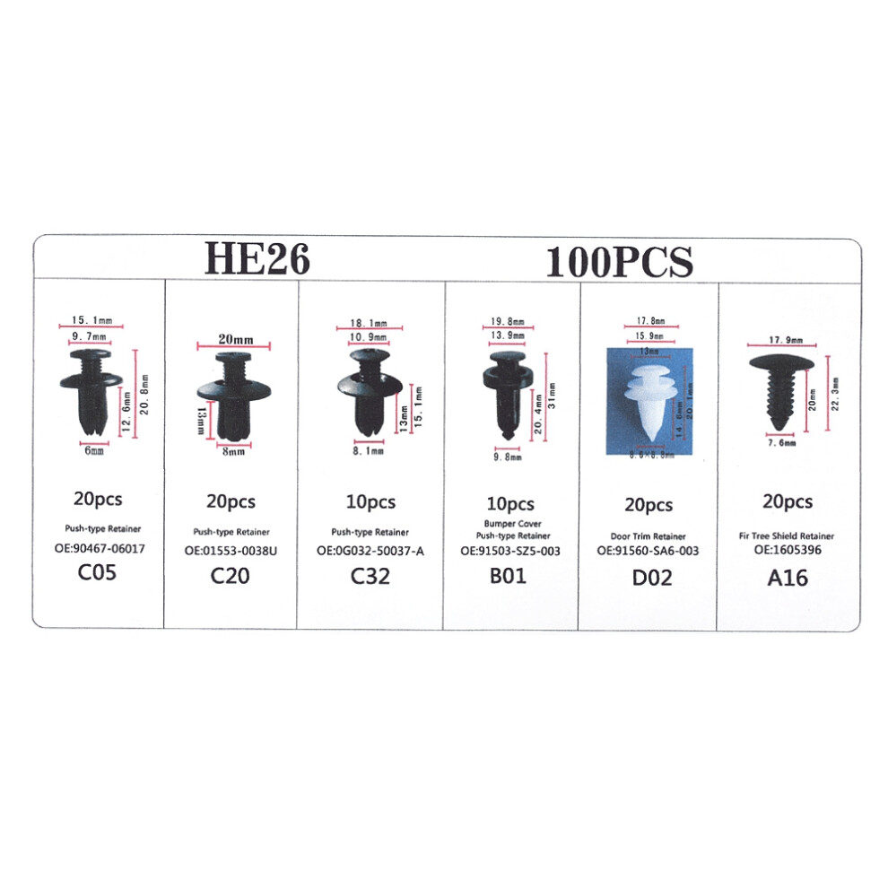100Pcs 6 Sizes Assorted Car Body Push Pin Rivet Trim Clip Panel Push Retainer 4661324262985