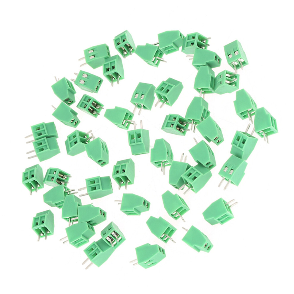50Pcs/Set 2 Pin 2.54Mm Pitch Green Pcb Universal Screw Terminal Block Connector 8431324263260