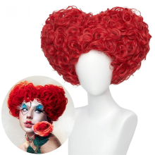 Rote Königin Herz Cosplay Perücke für Frauen Mädchen Vorgestylte Flauschige Kurze Lockige Anime Cosplay Party Perücken Halloween Perücken