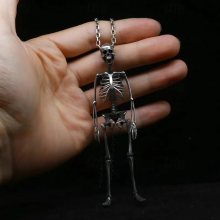 Halloween Totenkopf Anhänger Halskette - Vintage Metall Gothic Skelett Schmuck, Gruselige Paar Halskette, Halloween Geschenk, S10cm L15cm