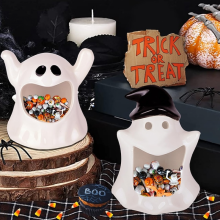 Halloween-karkkikulhoteline, Halloween-karkkikulhot, aavemainen keraaminen kulho-kynttilänjalka, pöytäkoristeet Halloween-porrastettuun tarjotink