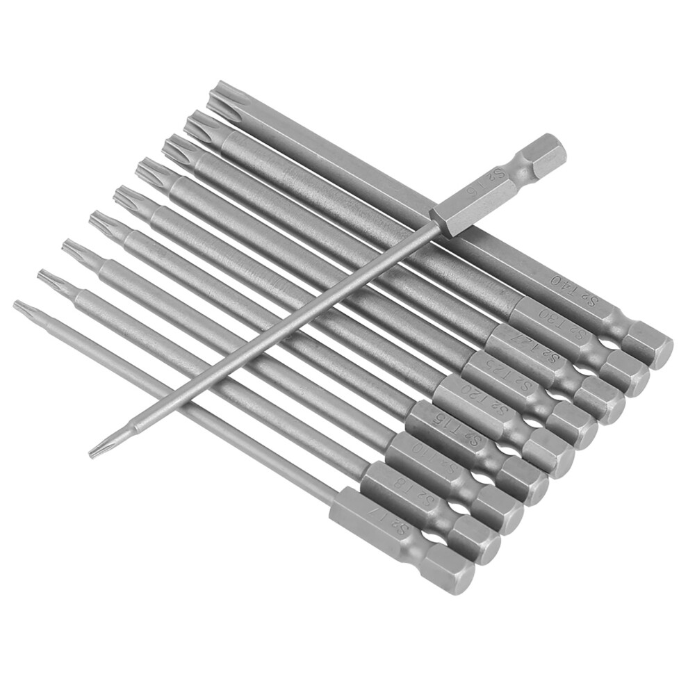 10Pcs 100Mm 1/4 Inch Hex Shank S2 Steel Star Head Drill Screwdriver Bst Bits Set 4131324268084