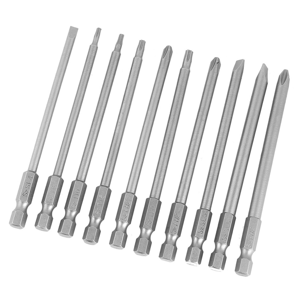 10Pcs 100Mm 1/4" Hex Shank Magnetic Bst Screwdriver Bits Set (Slotted+Cross Security Star ) 9371324268065