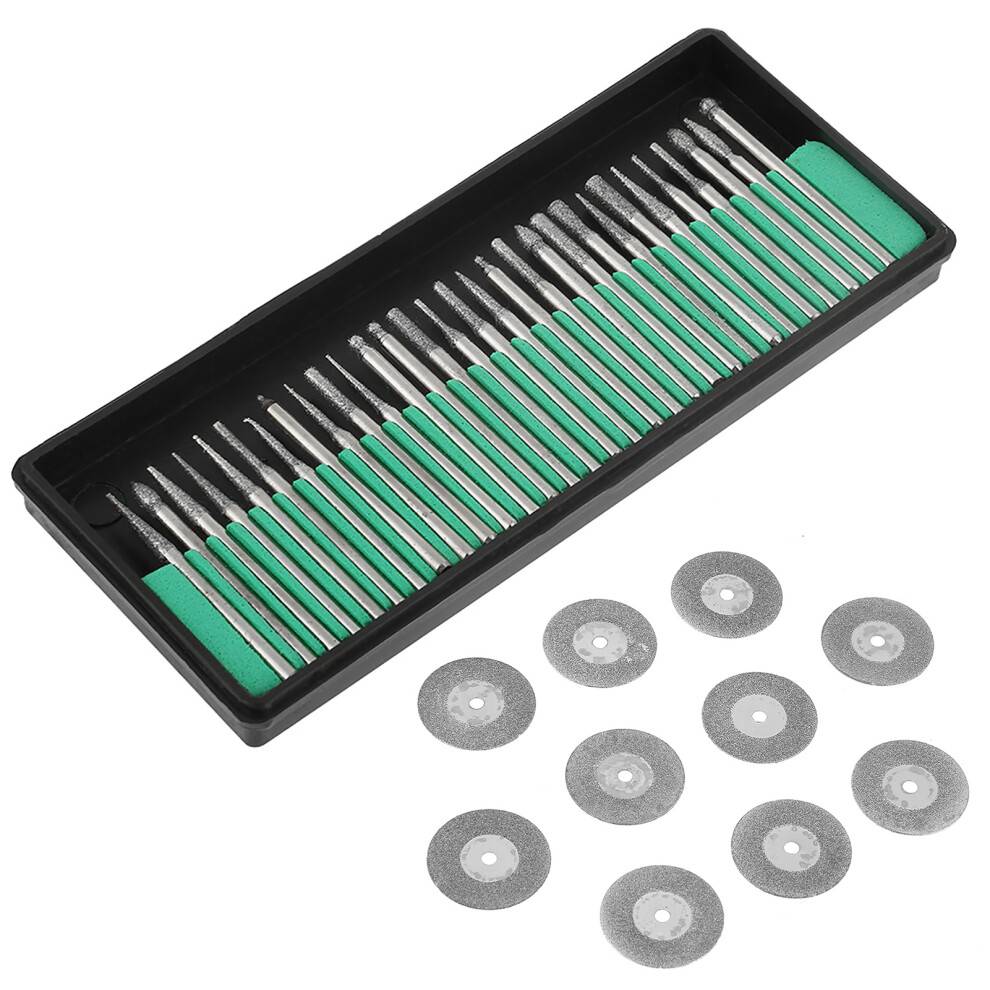 30Pcs Diamond Burs 10Pcs Saw Blades Cutting Discs 2Pcs Mandrels Rotary Tools Accessories 6911324270786