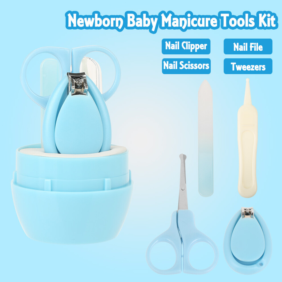 4Pcs Convenient Daily Baby Nail Clipper Scissors Nails File Tweezers Manicure Care Kit Blue