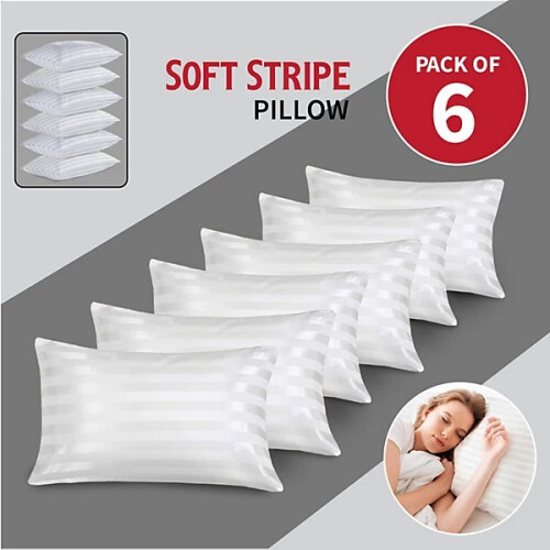 6 Pack Luxury Hotel Quality JUMBO Extra Filled Neck Spine Support Stripe Pillows