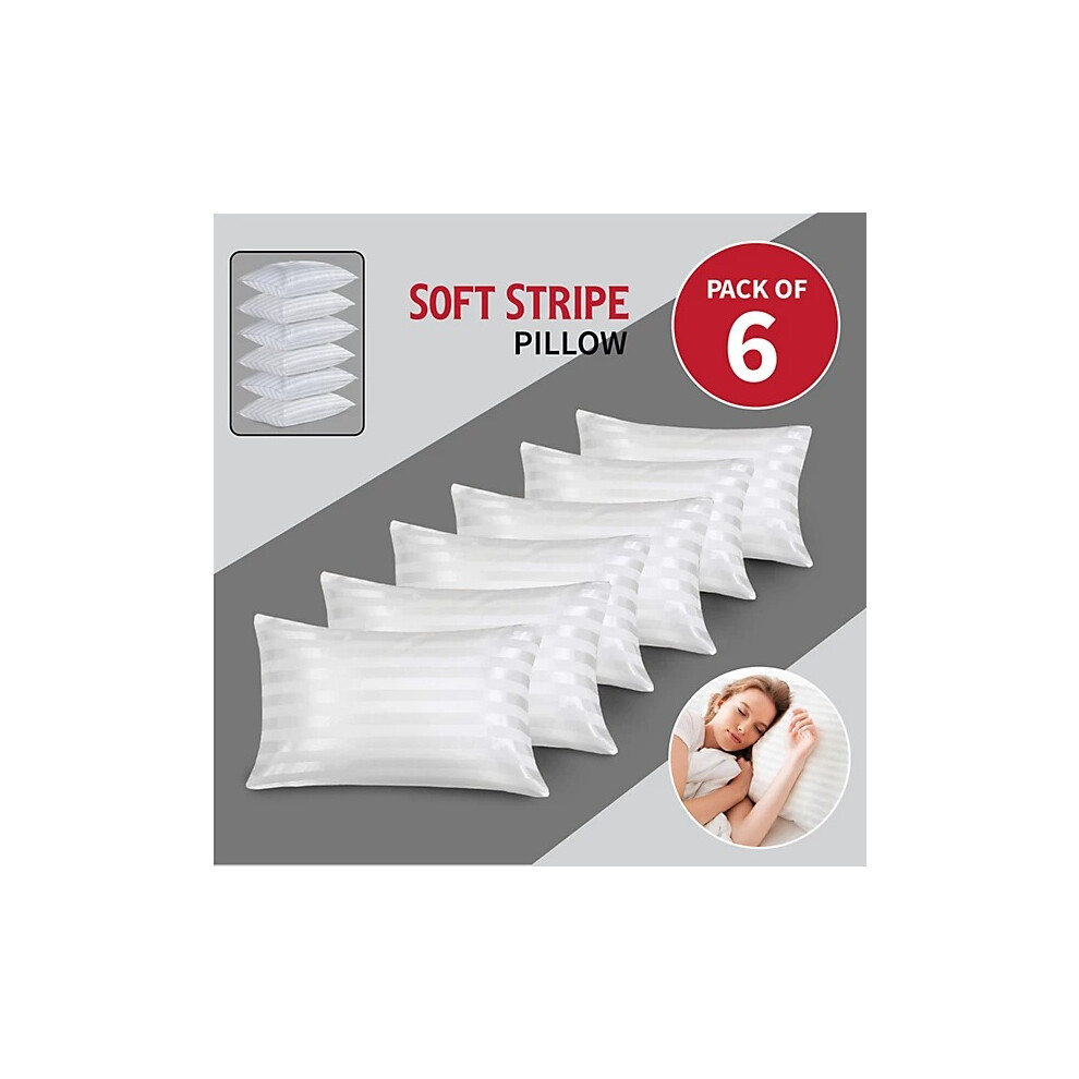 6 Pack Luxury Hotel Quality JUMBO Extra Filled Neck Spine Support Stripe Pillows