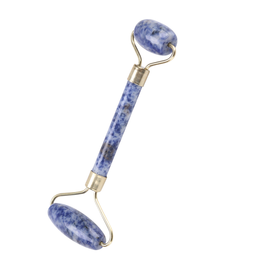 Blue 1Pc Artificial Jade Doublehead Beauty Roller Antiaging Face Eye Neck Massager Tool(Blue)