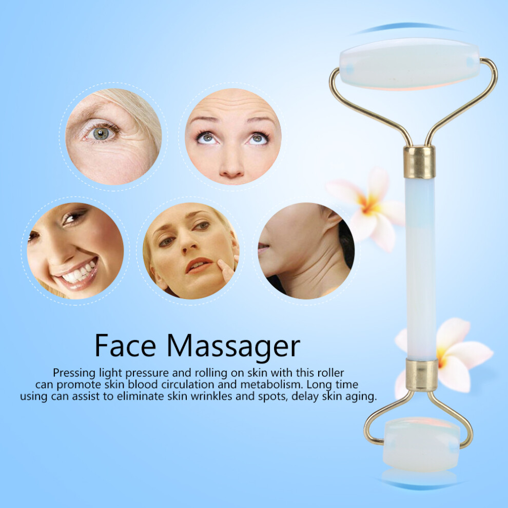 White 1Pc Artificial Jade Doublehead Beauty Roller Antiaging Face Eye Neck Massager Tool(White)