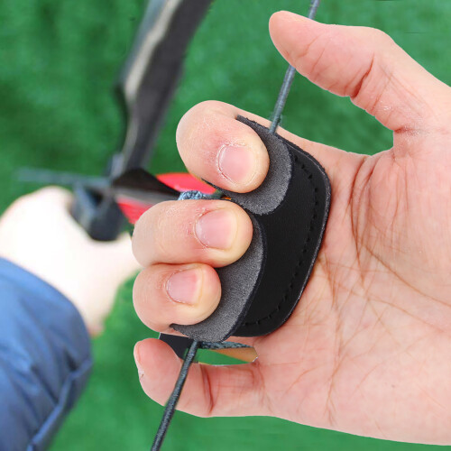 Leder-Fingerkettenschutz für Bogenschießen, Schwarz, 7,7 cm