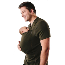 (M) T-shirt porte-bébé kangourou à grande poche pour homme (vert armée)