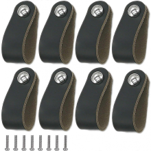Poignée en cuir noir pour armoire, lot de 8 pièces, avec vis, poignée de porte en cuir PU souple, facile à installer, compatible avec tous t