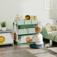 (Green) AIYAPLAY 3-Tier Kids Storage Shelf with 6 Removable Fabric Boxes