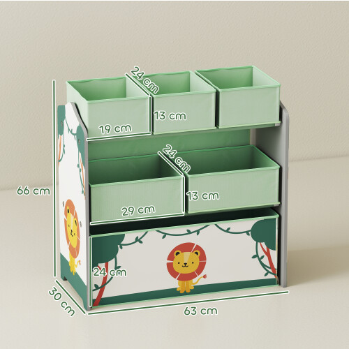 (Green) AIYAPLAY 3-Tier Kids Storage Shelf with 6 Removable Fabric Boxes 2