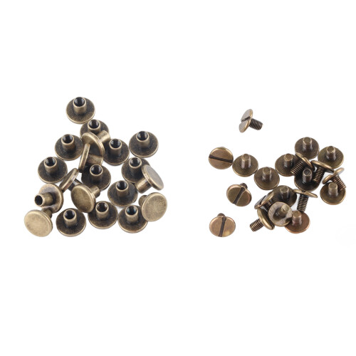 20pcs Flat Head Copper Brass Screws Nuts Nails Rivets Leather Cap Accessory (6.5mm) 1