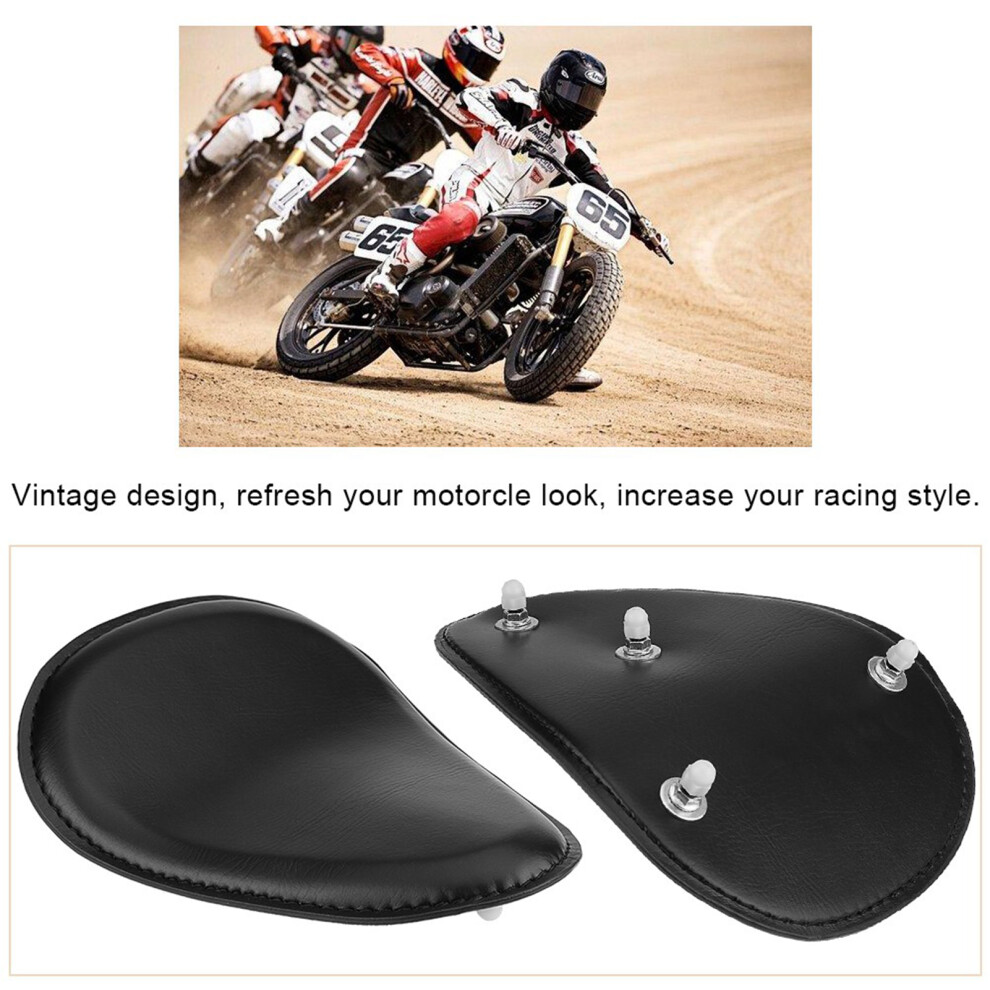 3" Motorcycle Leather Solo Seat W/ Mount Spring Bracket For Chopper Bobber Custom Black 4991324285555