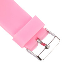 Female Children LED Back Light Quartz Round Watch Silicone Strap Wristwatch (Pink)