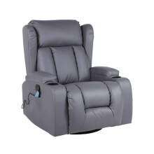 (Grey) CAESAR 10 in 1 LEATHER RECLINER MANUAL ARMCHAIR MASSAGE HEATED GAMING WING CHAIR