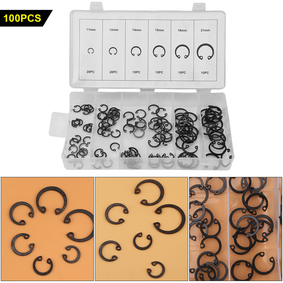 100Pcs Snap Retaining Ring Circlip Assortment Set 11Mm - 21Mm 6 Sizes With Box 5091324287203