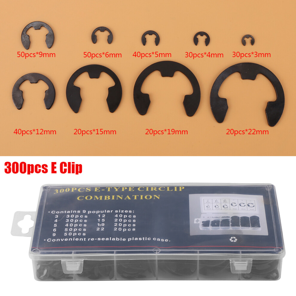 300Pcs Black Metal E Clip E Ring Shaft Retaining Rings Assortment 3Mm22mm With Box 7621324287224