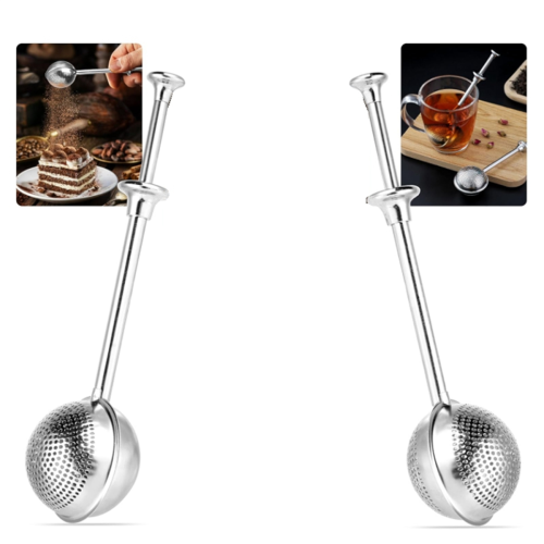 2 PCS Kitchen Tools Stainless Steel Tea Strainer Flour Duster 1