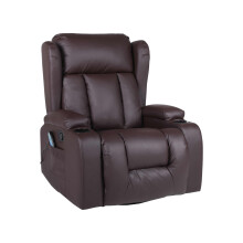 (Brown) CAESAR 10 in 1 LEATHER RECLINER MANUAL ARMCHAIR MASSAGE HEATED GAMING WING CHAIR
