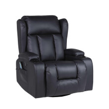 (Black) CAESAR 10 in 1 LEATHER RECLINER MANUAL ARMCHAIR MASSAGE HEATED GAMING WING CHAIR
