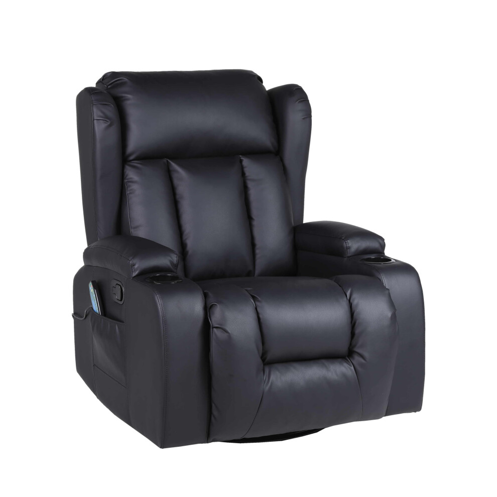 (Black) CAESAR 10 in 1 LEATHER RECLINER MANUAL ARMCHAIR MASSAGE HEATED GAMING WING CHAIR