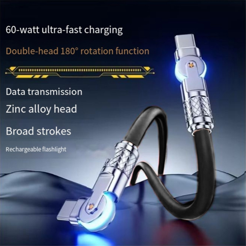 Type-C to Type-C 180 Swivel Double Elbow Mech Data Cable 1m 1
