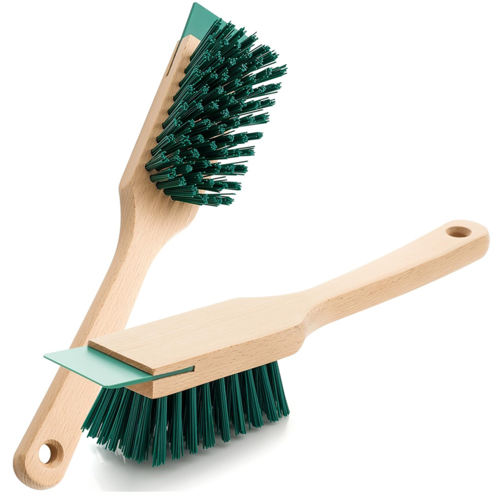 2 Pcs Lawn Mower Stiff Bristle Brush with Scraper Scrubbing Brushes