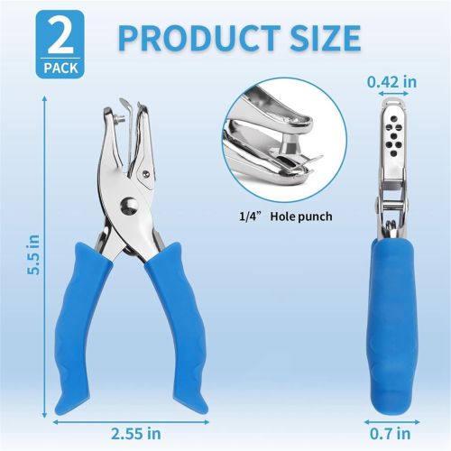 2 Pcs Single Hole Punch,1/4in Hand Hole Puncher with Soft Grip Handle 1