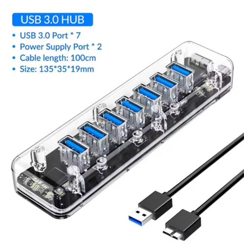 Rozdzielacz USB HUB Multi 7 portów High Speed USB 3.0 1