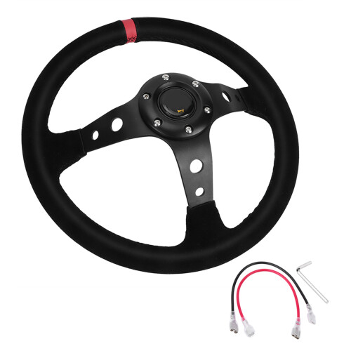 Auto Lenkrad 14 Zoll Rot mit 反绒 Bezug & Horn 2