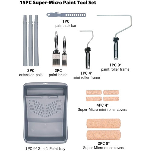 ROLLINGDOG Paint Roller Set - Paint Rollers and Tray Sets with Extension Pole,Paint Brush 1