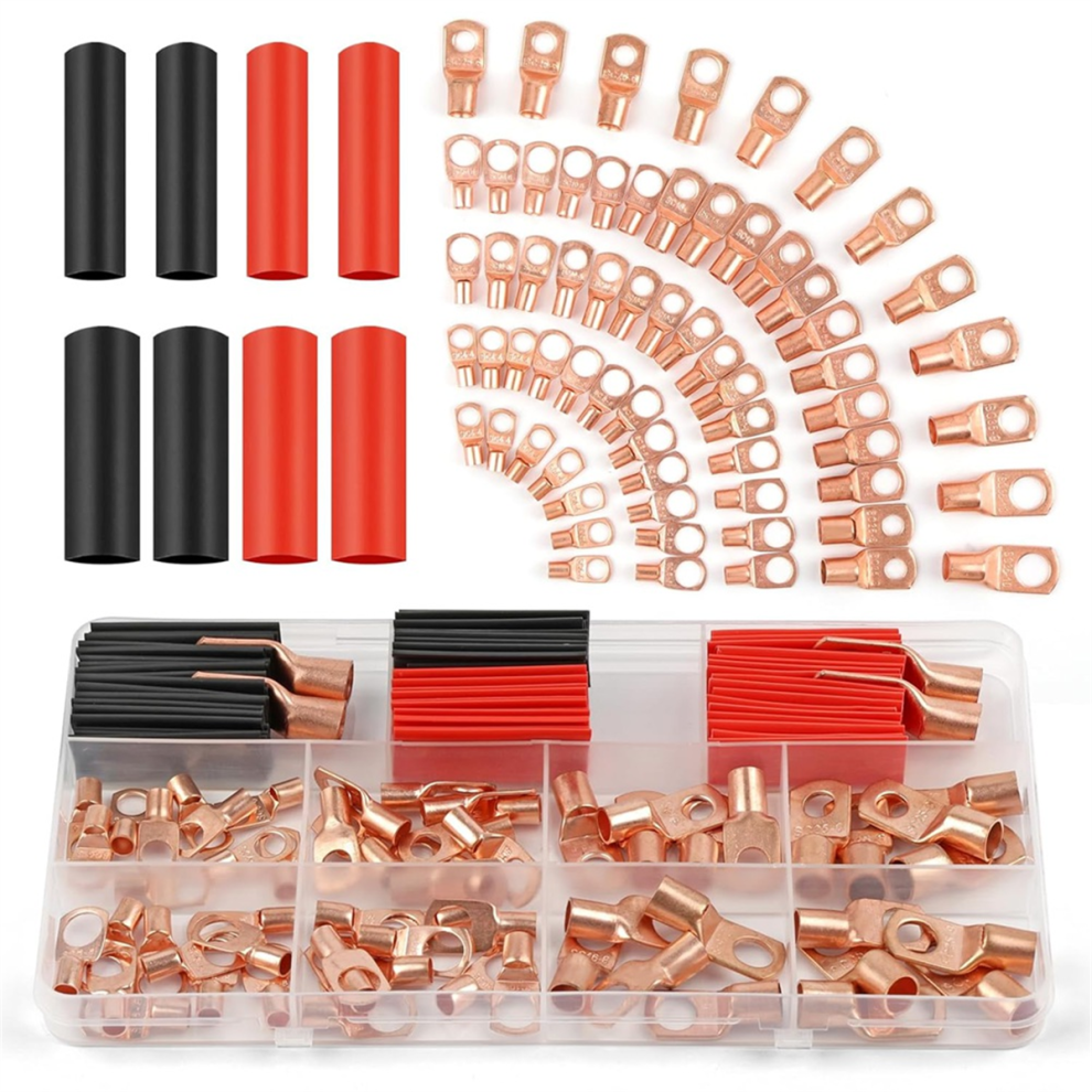 Copper Wire Lugs 130Pcs, Awg 2 4 6 8 10 12 Gauge Battery Cable Ends 4851741294847