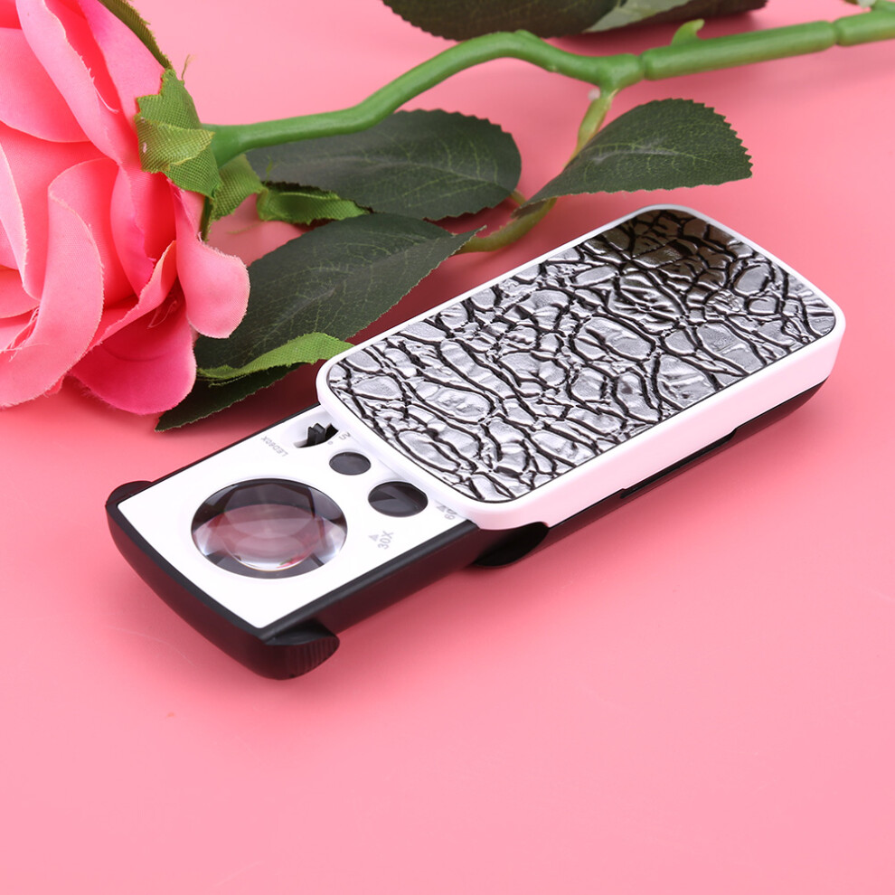 Light/Silver 30X / 60X / 90X Magnifying Glass Jewelry Optical Magnifier Jeweler Led Loupe (Silver)