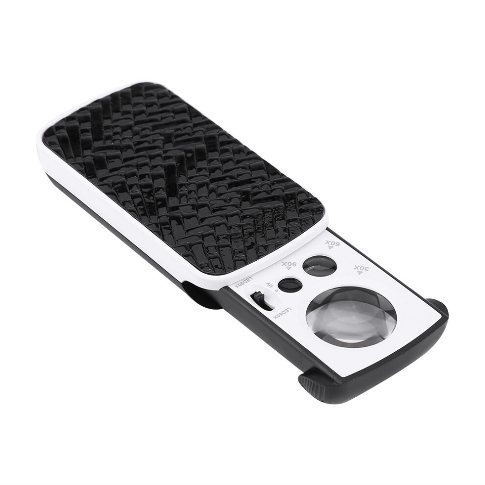Light/Black 30X / 60X / 90X Magnifying Glass Jewelry Optical Magnifier Jeweler Tool Led Loupe (Black)