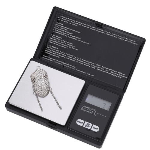 Mini tragbare digitale Waage 500g/0,1g Schwarz Silber Schmuckwaage 2