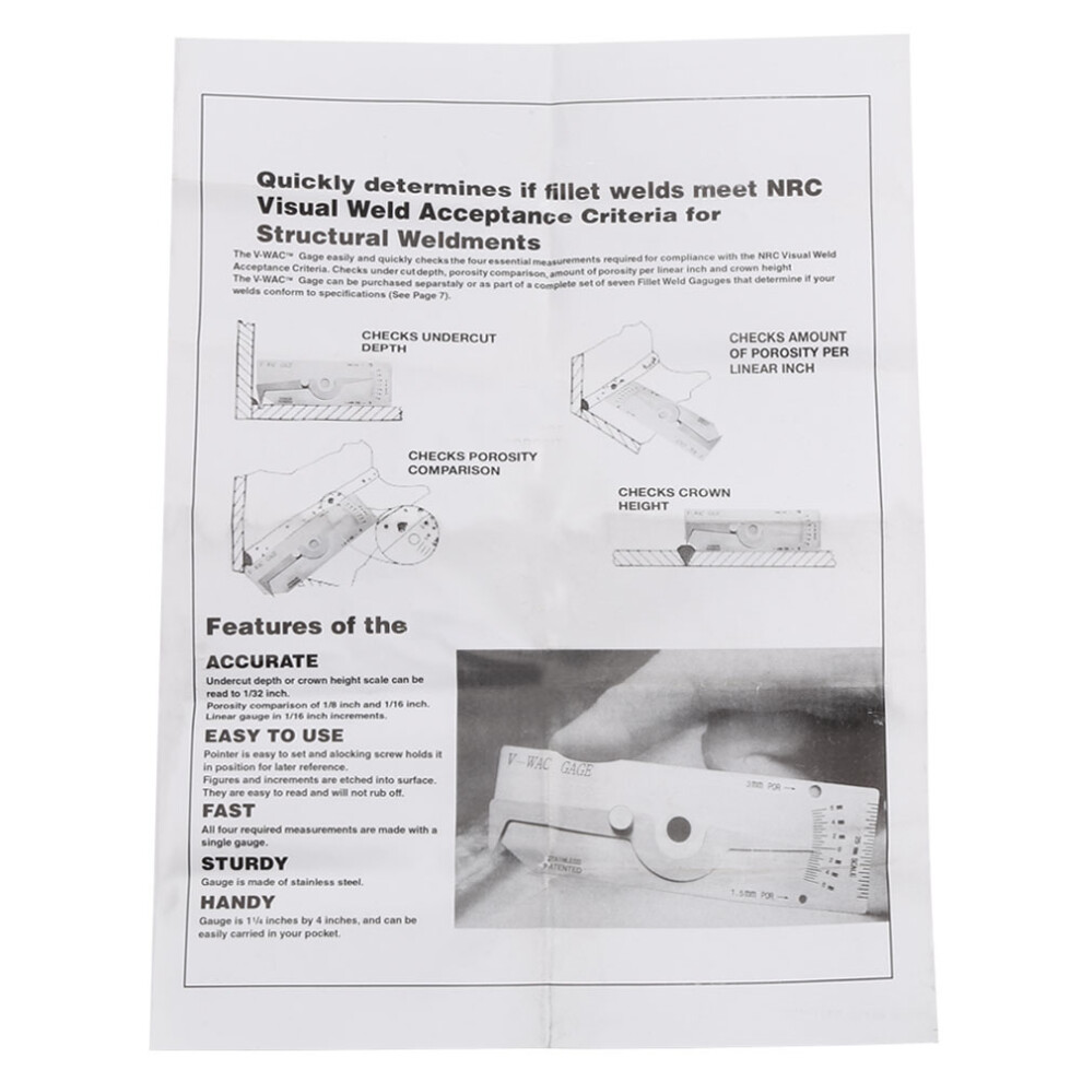 1Pc Precision Stainless Steel Weld Gauge Undercut Depth Gage Measuring Tool 8491324294862